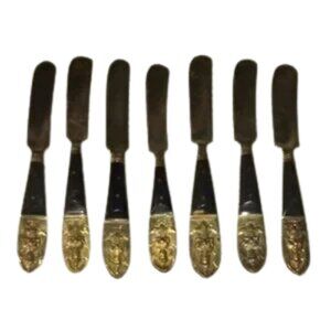 SIAM Vintage Pre-1939 (7) Brass & Wood Butter Knives